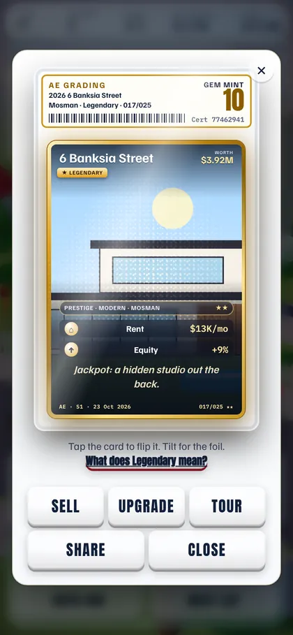 A Legendary collector card in a graded slab marked Gem Mint 10